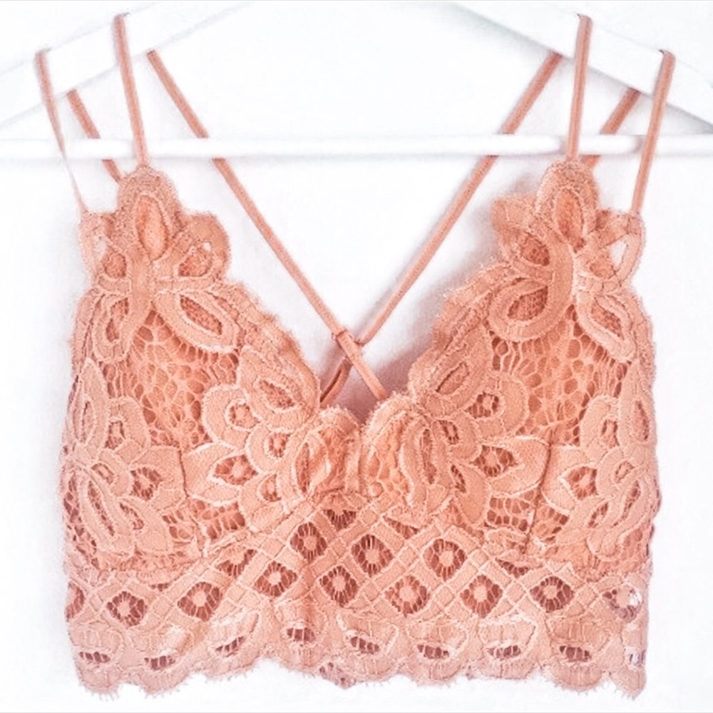 Double Strap Scalloped Lace Bralette Dusty Coral - Picture 1 of 1